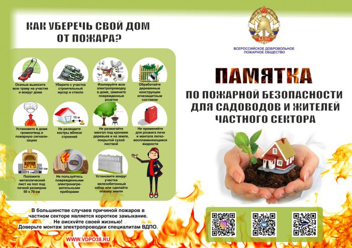 Памятка по соблюдению правил пожарной безопасности для садоводов и жителей частного сектора